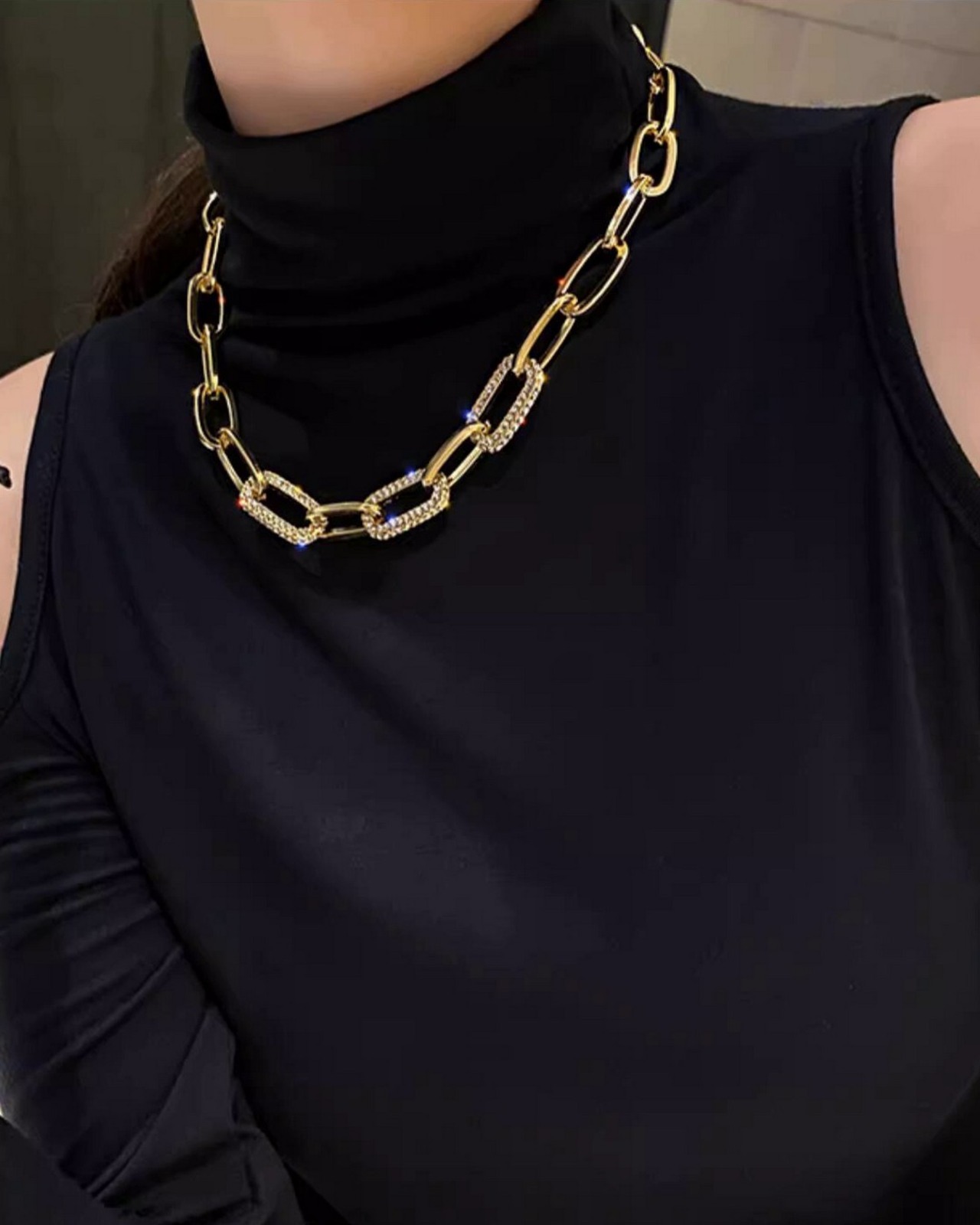 ビジューリンクチェーンネックレス 2color A0177 - 1