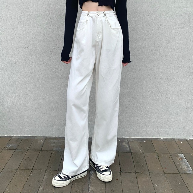 ホワイトジーンズ ハイウェスト薄手パンツ Xiaofeijia80882365044