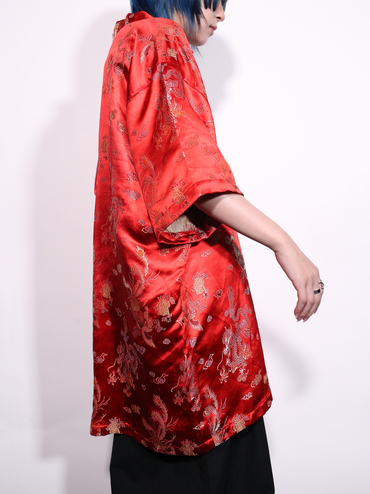 "龍" full pattern glossy fabric special open collar s/s shirt - 4