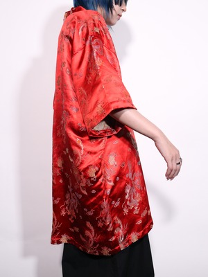 "龍" full pattern glossy fabric special open collar s/s shirt