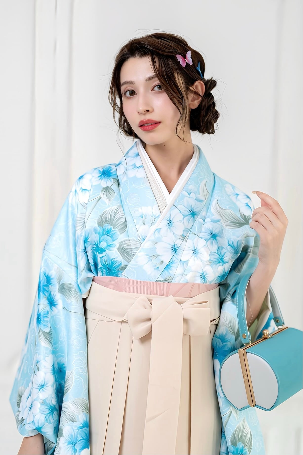 Kimono Sienne 卒業式袴3点セット 水色 二尺袖着物 袴 卒業式 大学卒業