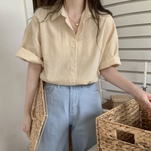 トップス デート シャツ ブラウス カットソー 袖あり 半袖 かわいい 大人可愛い きれいめ シンプル カジュアル 大人 上品 おしゃれ お洒落 主役級 存在感 柄 ストライプ 夏 10代 20代 レディース 女性用 OL 学生 通学 デート お出かけ 公園デビュー 女子会 お泊まり 休日 旅行 着回し 普段使い ファッション コーデ 楽ちん トレンド 流行 インスタ映え フリーサイズ 大きい 大きめ ビッグサイズ ゆったり ゆる 青 ブルー 緑 グリーン イエロー ピンク