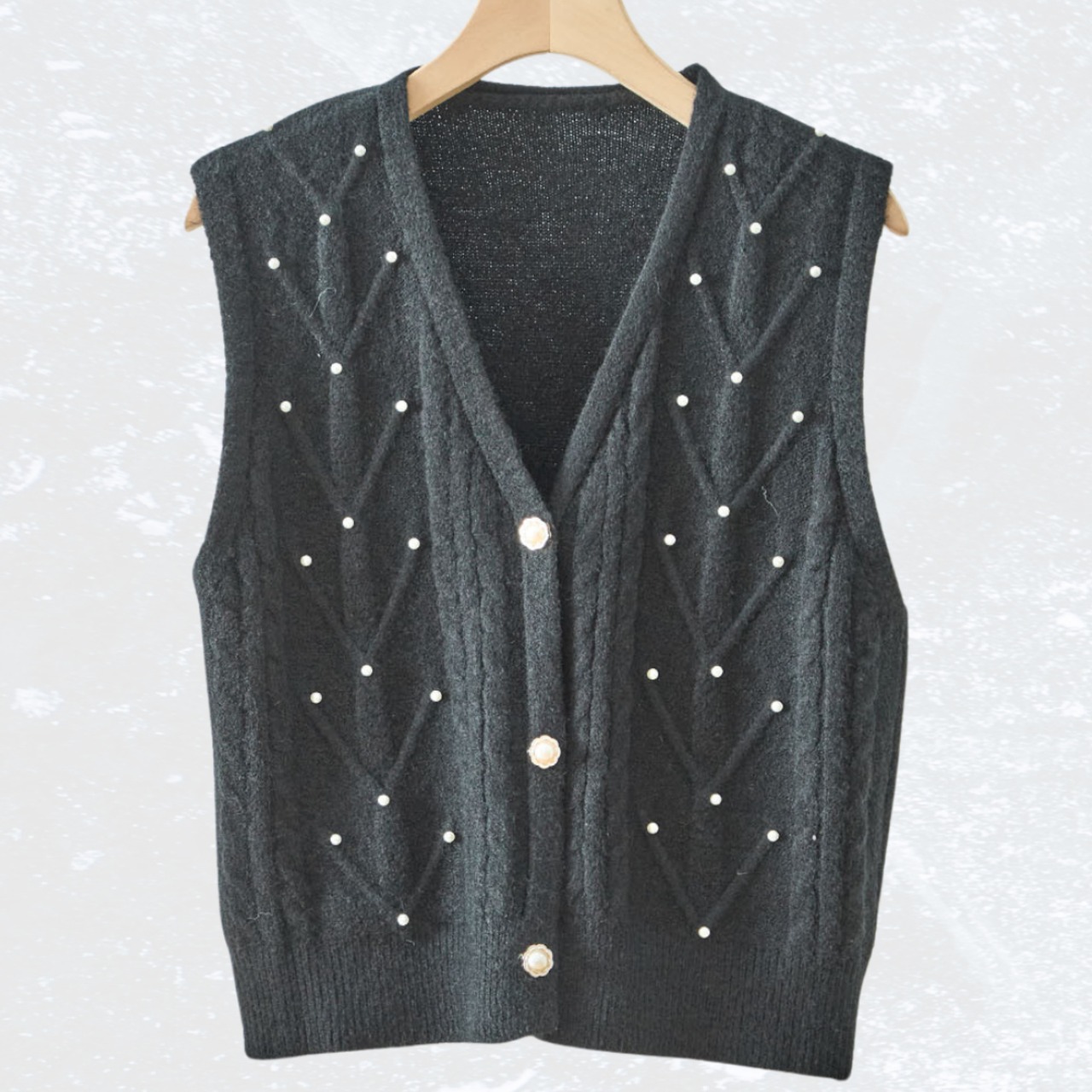 【SALE 10%OFF 4/15 10:00まで】amie studio パールケーブルニットベスト【M~L】ブラック