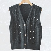 【SALE 10%OFF 4/15 10:00まで】amie studio パールケーブルニットベスト【M~L】ブラック