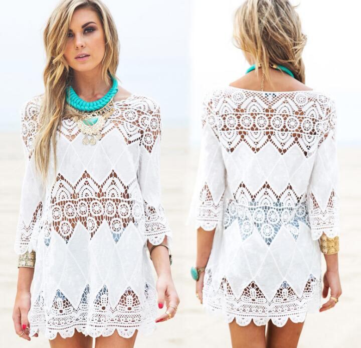 透かし編みビーチカバー UVカットビーチワンピース