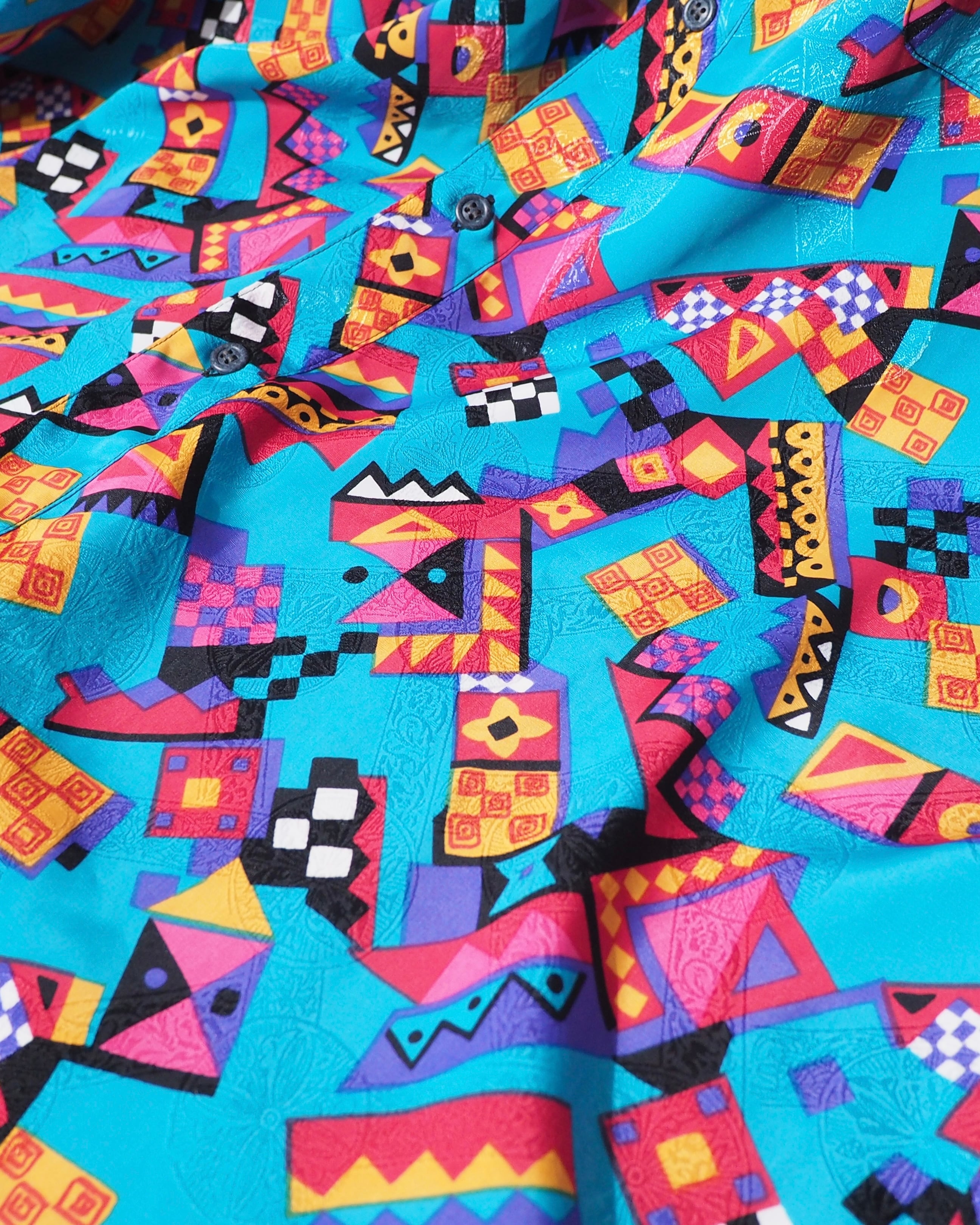 1990s Beautiful Geometric patterns vintage Drape loose shirt