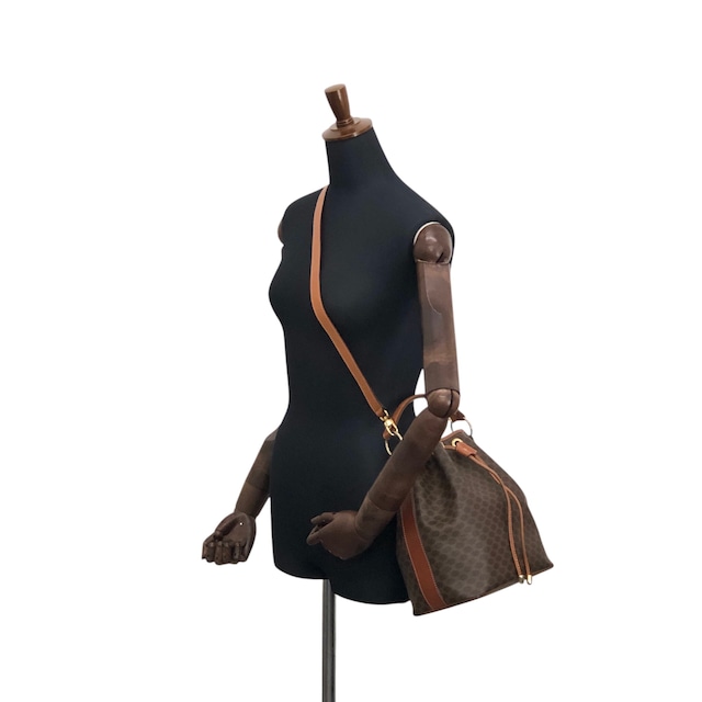 CELINE セリーヌ マカダム ショルダーバッグ ブラウン PVC レザー 2way 巾着 vintage ヴィンテージ オールド ifb2i4