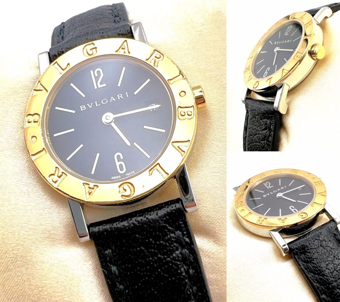 BVLGARI ブルガリ ブルガリ K18 YG ゴールド レザーベルト ブラック 