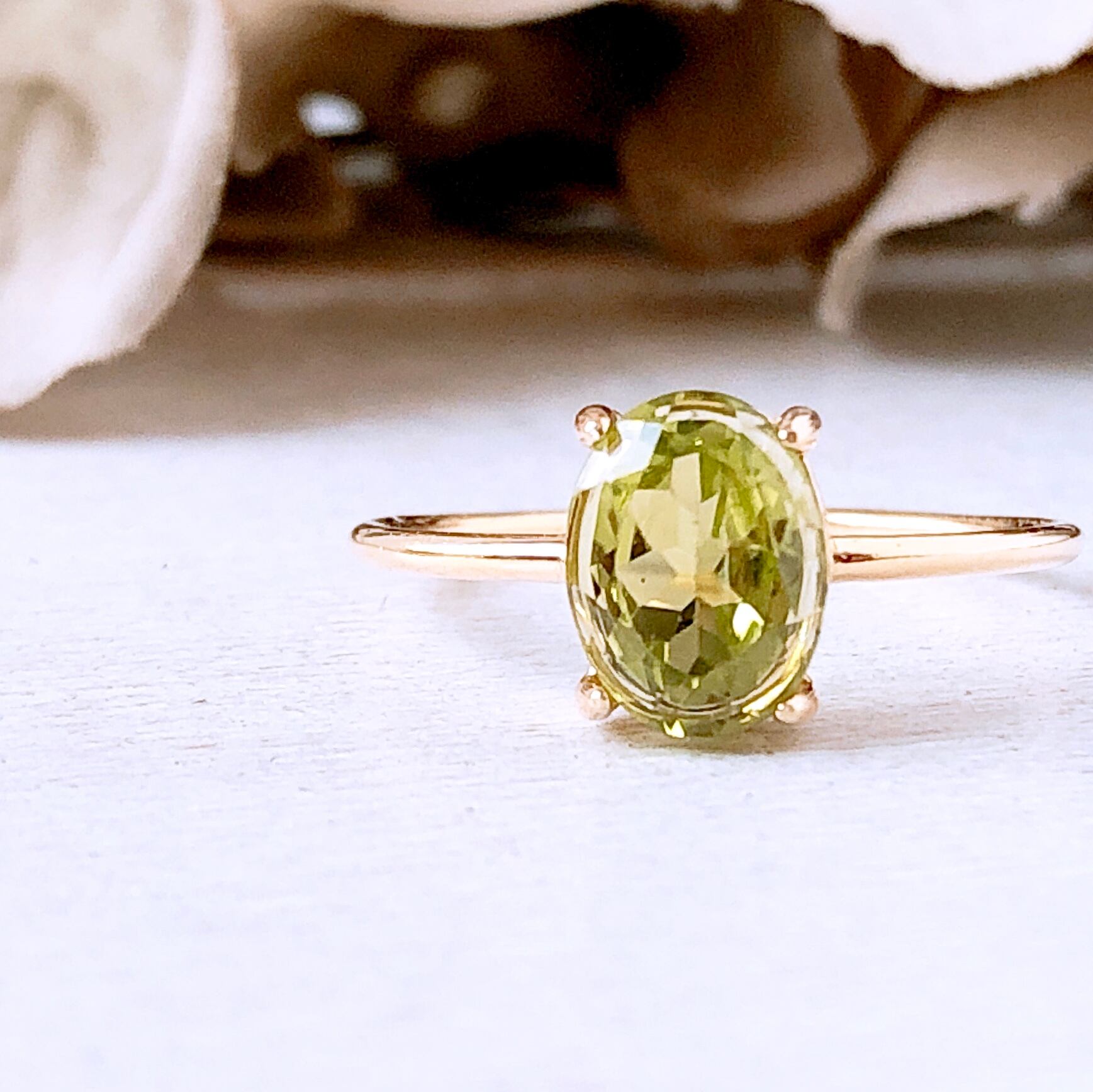 宝石質ペリドット14kgf製ネックレス 約40cm 8×6mm 8月誕生石 Peridot