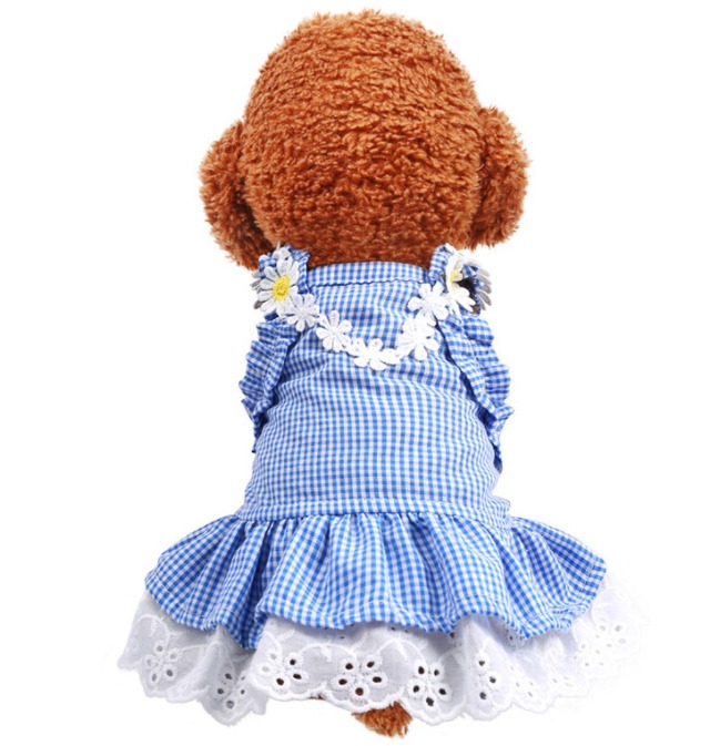 【フリーサイズ】袖なしチェックのワンピース 春夏用 ペット服