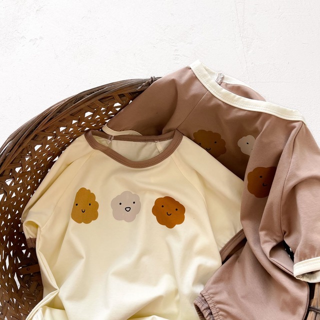 【BABY】くもパンプリント配色デザイン半袖ロンパース - 7