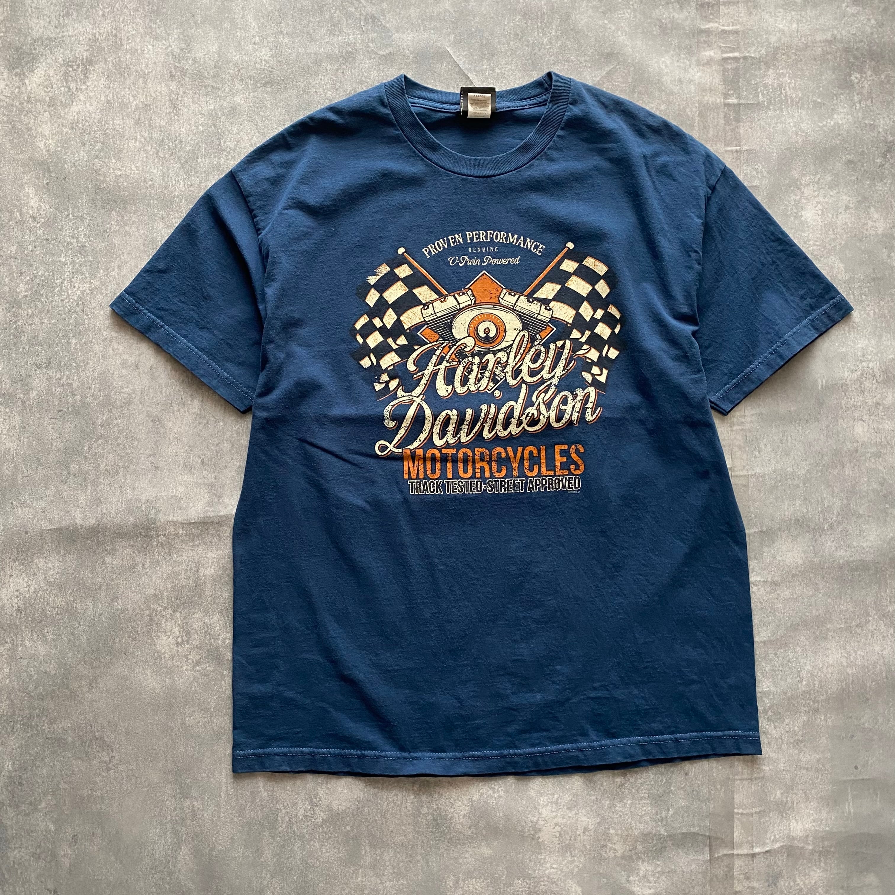 【XLサイズ】ハーレーダビッドソン　フラッグ×バイク　両面プリント　Tシャツ