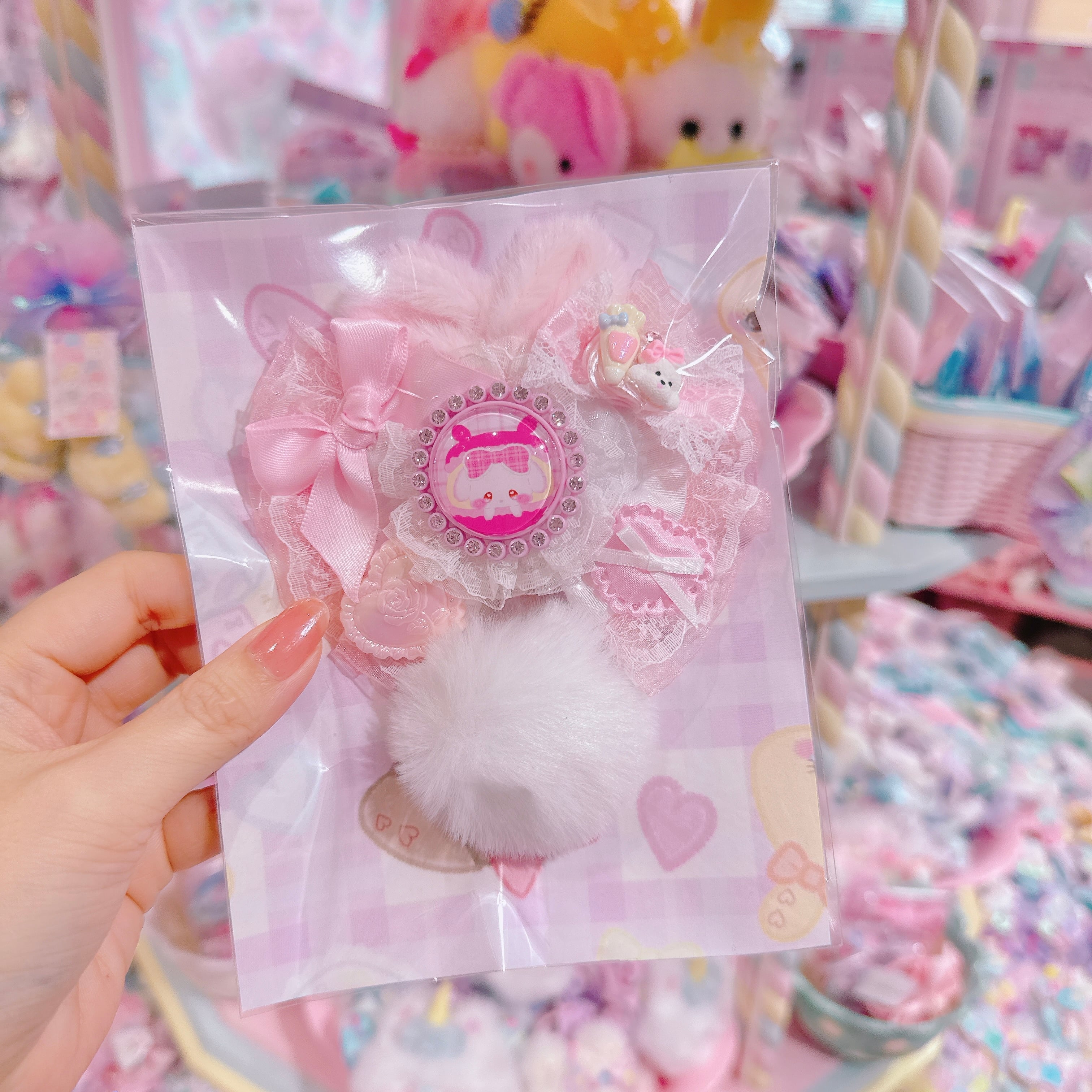 【C10】74-1ふわふわしっぽリボンヘアクリップ