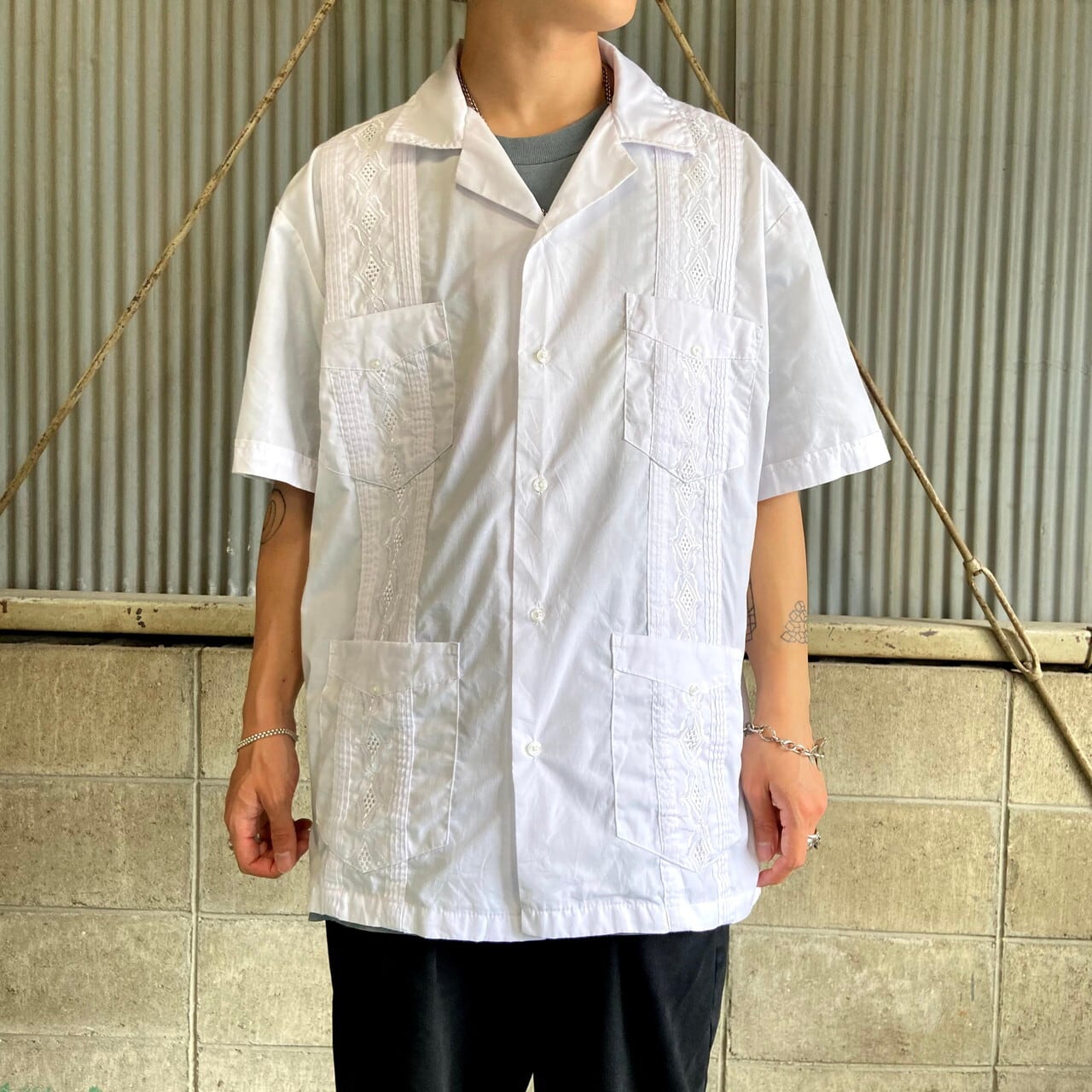 Lada 半袖 キューバシャツ メンズxl 古着 メキシカンシャツ 開襟 オープンカラー ホワイト 白 半袖シャツ 216sa10 Cave 古着屋 公式 古着通販サイト