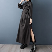 ラップ風ネック ブラック ワンピース 60025