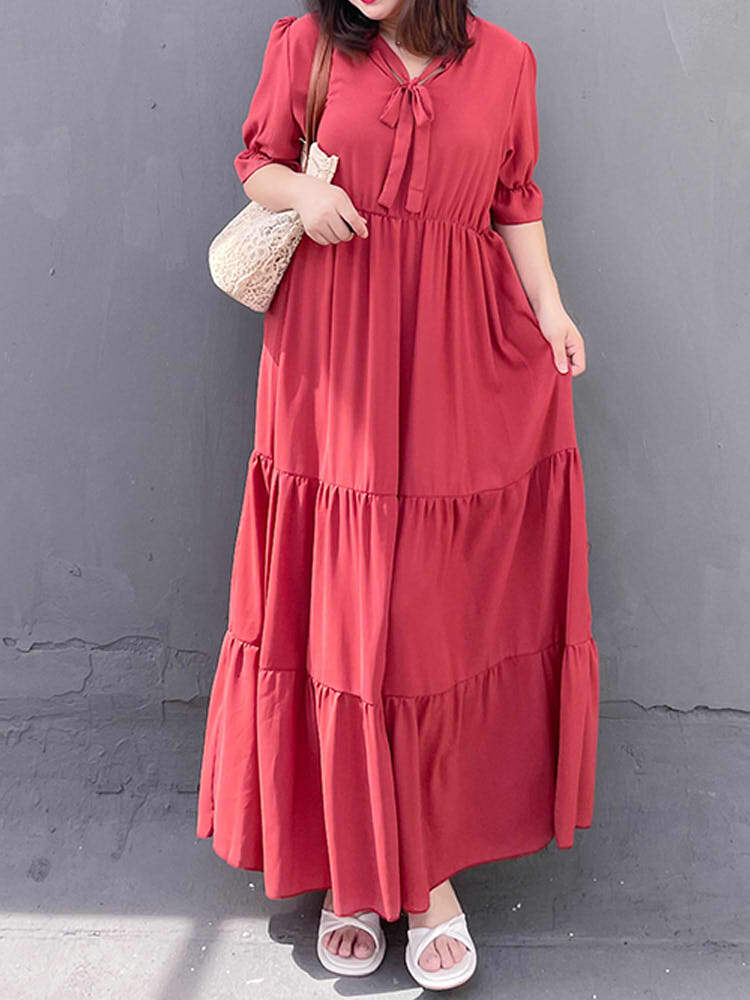 鮮やかビタミンカラーがかわいい リボンタイティアードマキシワンピース 大人かわいい カジュアル 夏 旅行 人気 大きいサイズ 韓国 CH9101