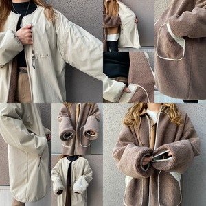 2way多機能ソフトリバーシブルボアouterlongホワイト×ブラウン
