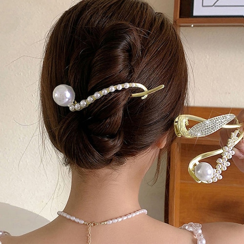 ヘアクリップ レディース 連なりパール 夏 スリムヘアクリップ プチプラ ヘアアクセサリー ヘアアレンジ