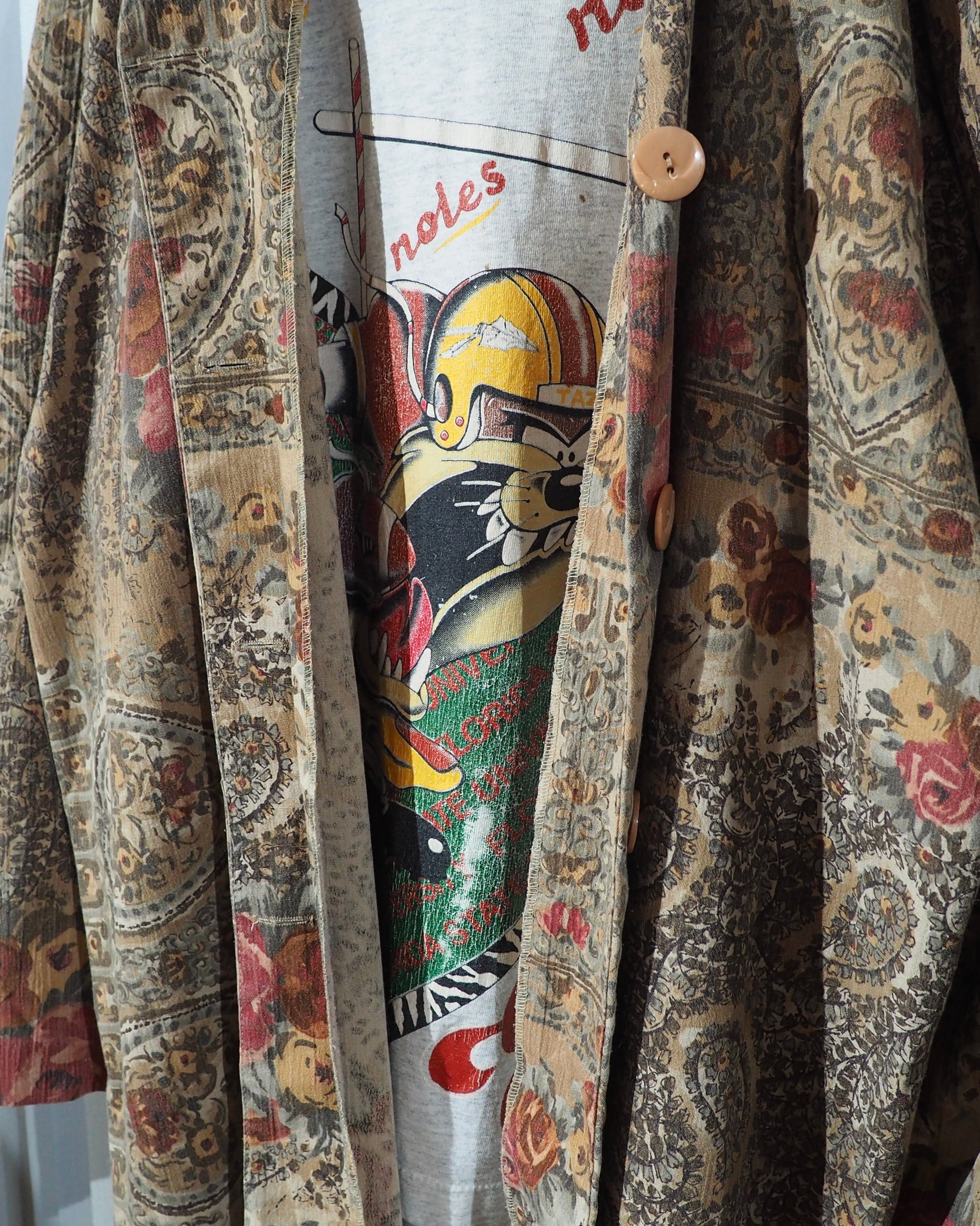 1980 - 90s " Made in USA " Beautiful Flower × paisley pattern vintage No collar jacket