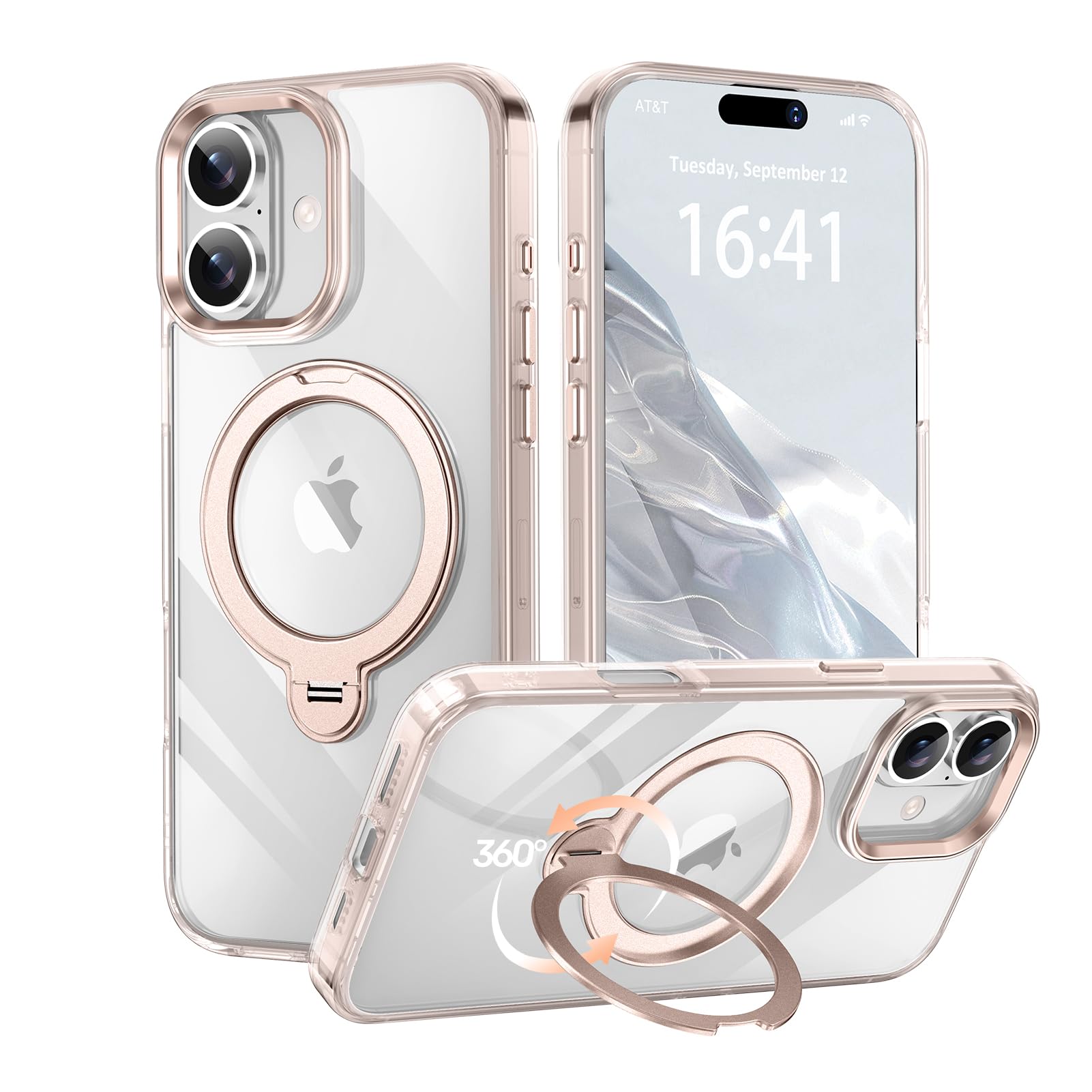KMAMBNG 【透き通る上質感・多機能360°回転スタンド】 iPhone 17 用 ケース Magsafe対応