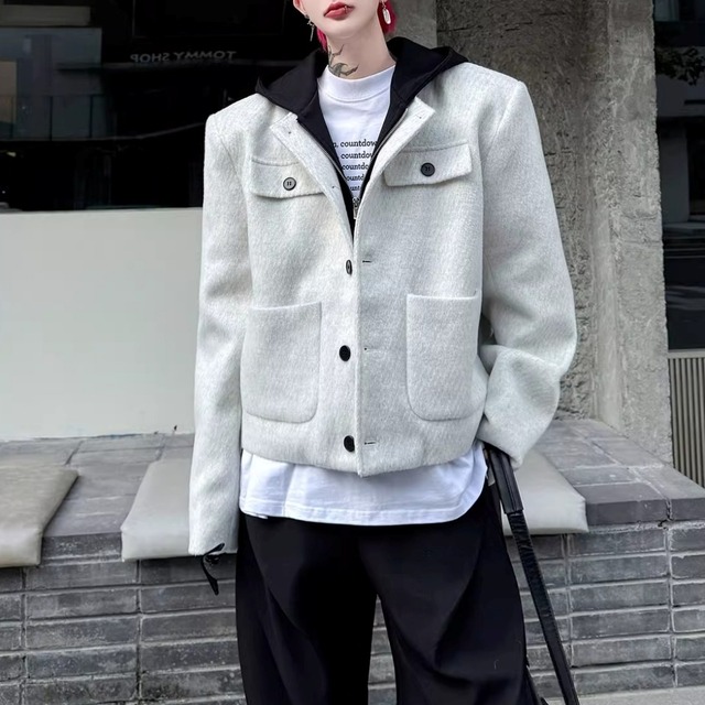 フード付き レイヤードデザインショートジャケット 2カラー D12089