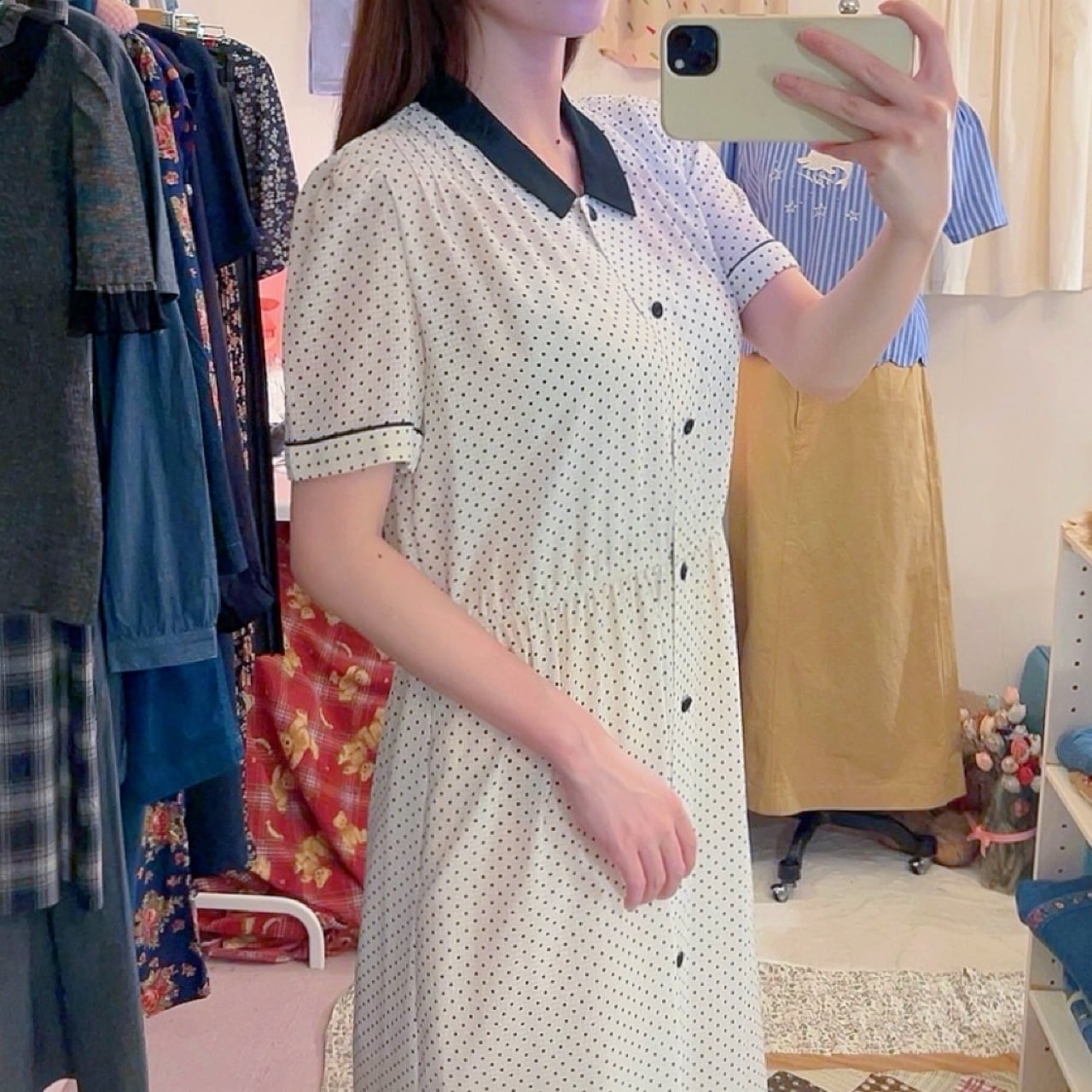 bicolor dot gather one-piece