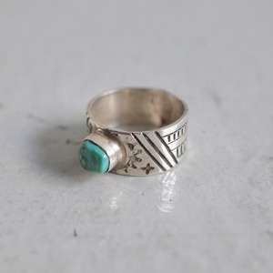 『SILVER925 × NAVAJO TURQUOISE』 Handmade Stamped Design Ring GENUINE SILVER