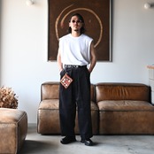 LEH(レー)コーデュロイラップワイドスラックスコーディネート