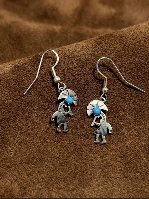 【Navajo】Kokopelli & Turquoise Sterling Silver ピアス
