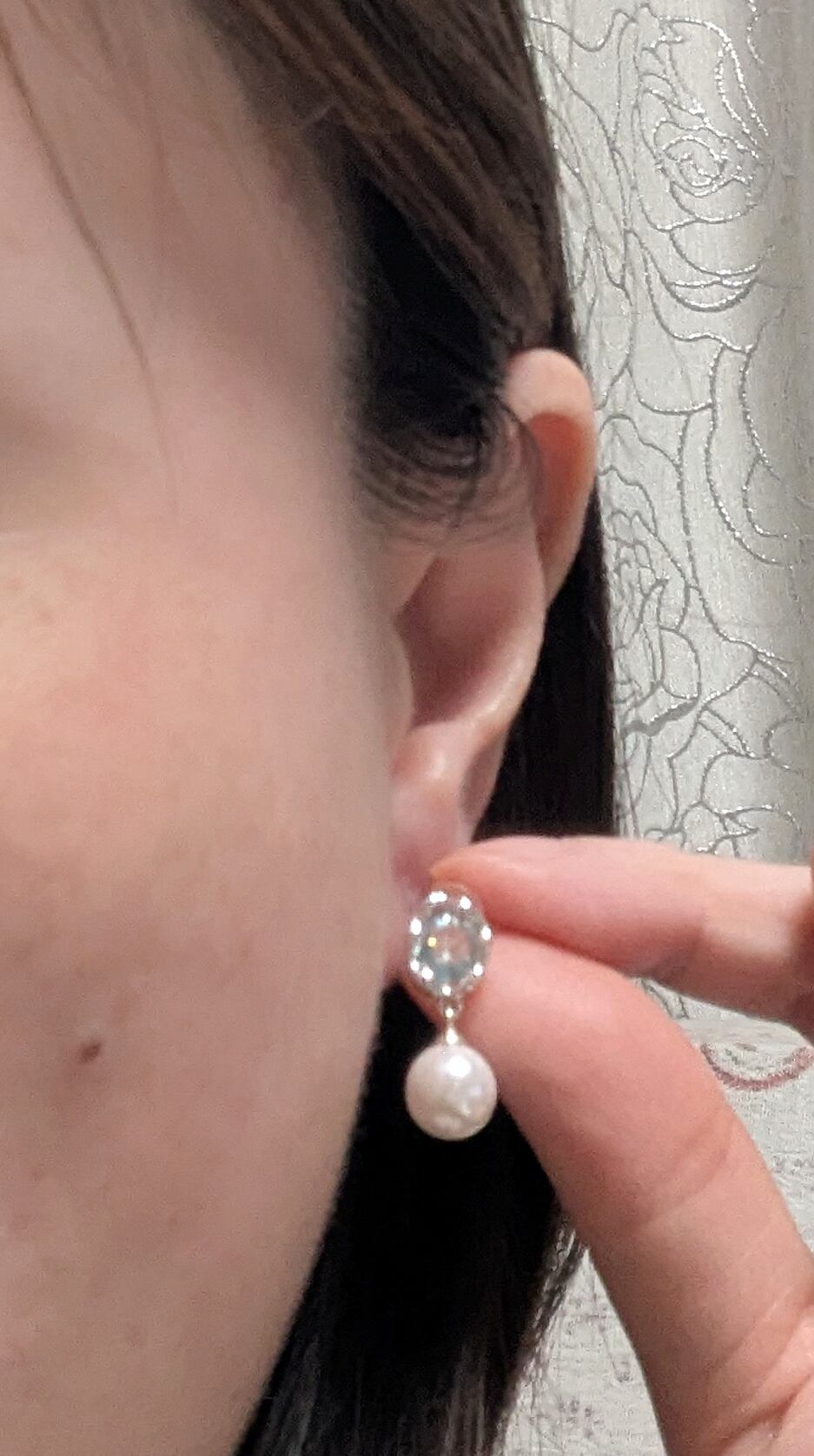 18K RGP プラチナ ダイヤ CZ 薄ブルー パール ピアス yp5088 | Rainbow