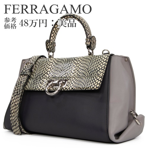 本物 送料無料 フェラガモ ショルダーバッグ ハンドバッグ レディース パイソン ソフィア グレー 黒 斜め掛け ガンチーニ 鞄 バック L213