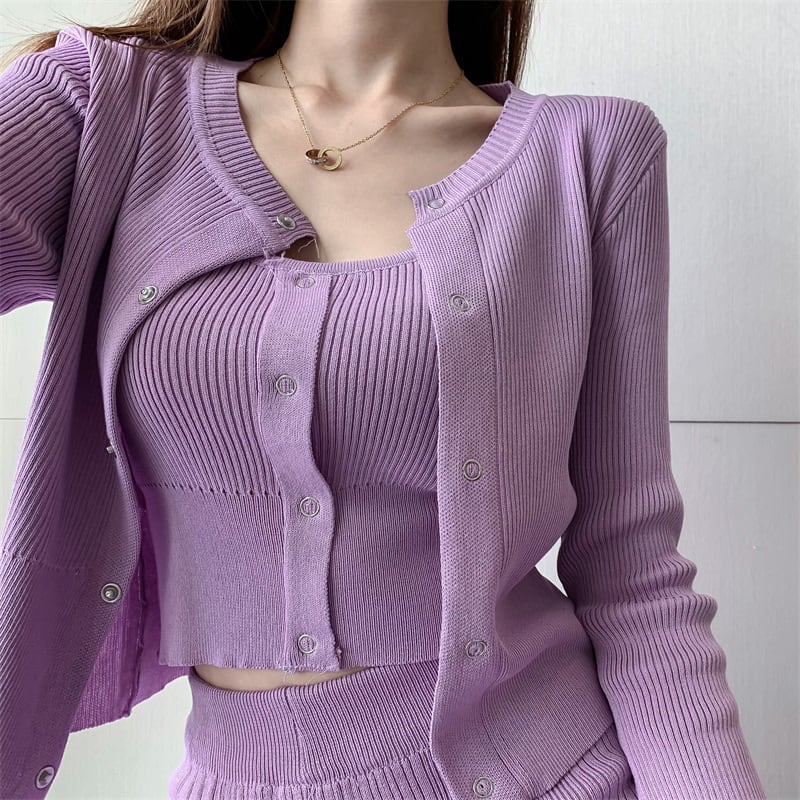 セットアップ レディース トップス ベスト パンツ 3ピースセット リブ