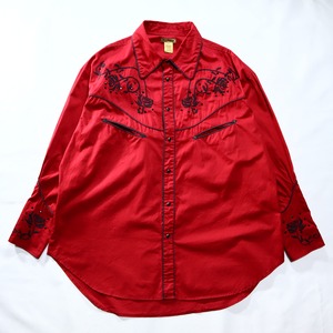 rose embroidery red Western shirt