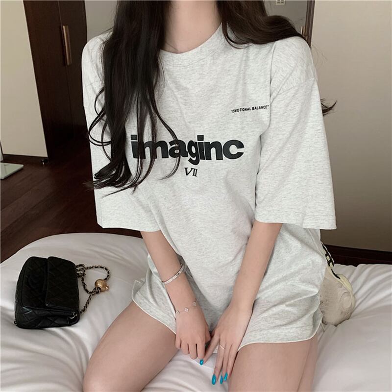 印刷されたアルファベットの白いTシャツの女性の夏のトレンドのバージョンルーズミドル丈半袖2020新しいイントップ ブラックストロベリース45839281459