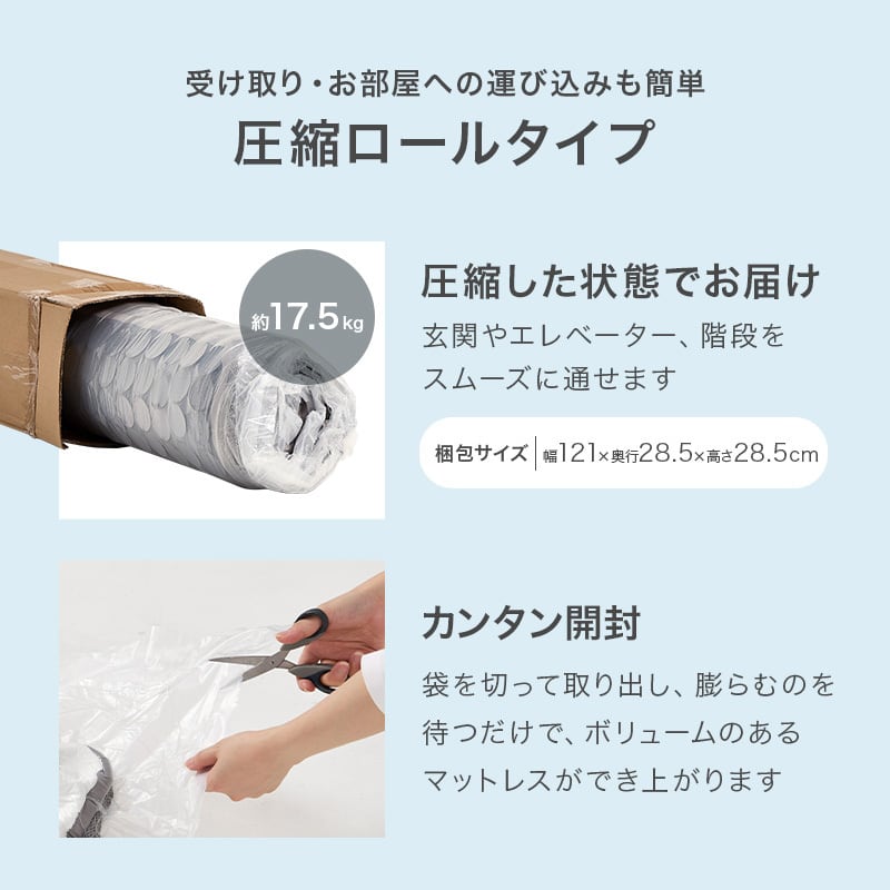 【レビュー特典付き】完成品 ボンネルコイルマットレス 圧縮ロールタイプ 4サイズ展開 寝具 一人暮らし ワンルーム 幅120cm