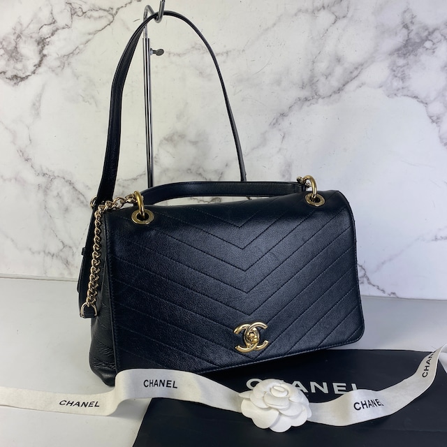 【最終処分SALE】CHANEL シャネル Vステッチ キャビアスキン ショルダーバッグ ブラック A-7539