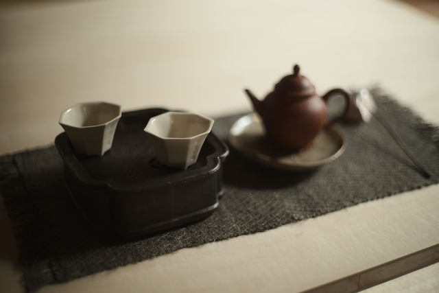 ヴィンテージ錫茶盤・蘭甲（浙江慈渓製）　