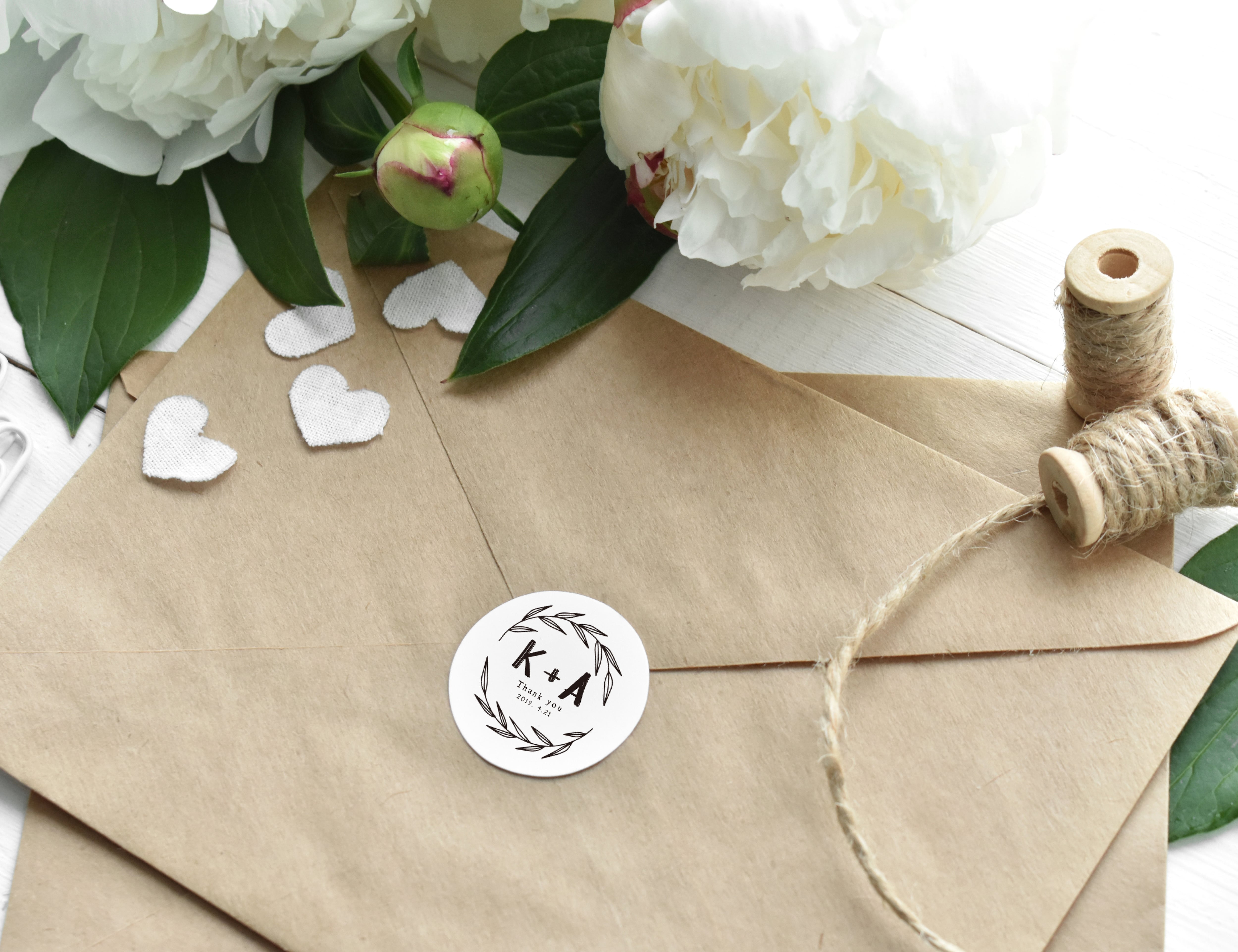 送料込】丸型12種類 ナチュラル ウェディングシール サンキューシール