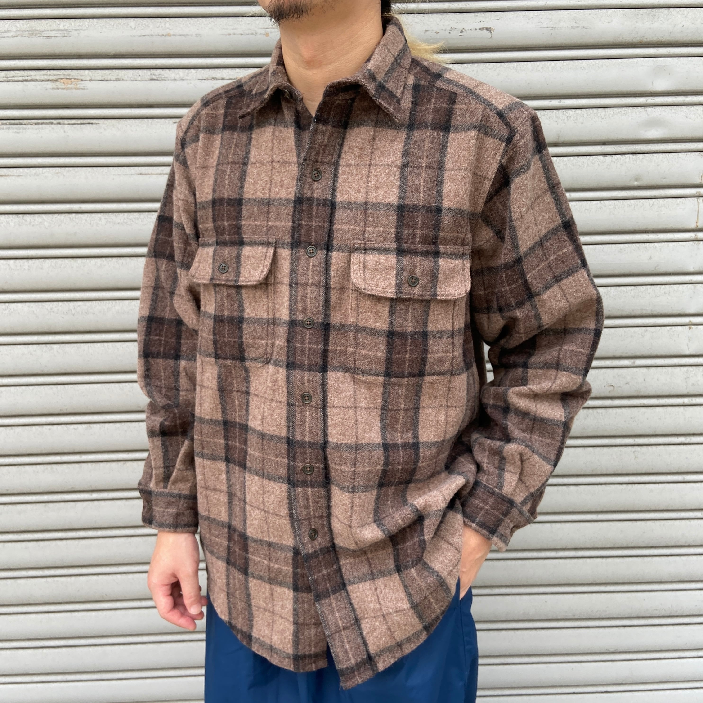 70s Pendleton オープンカラーウールシャツ オンブレシャドー