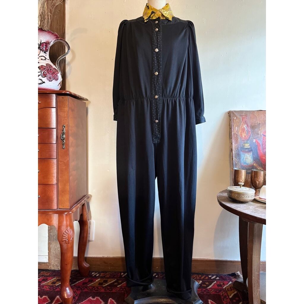 U.S.vintage black jump suit /ブラックのデザインジャンプスーツ ...