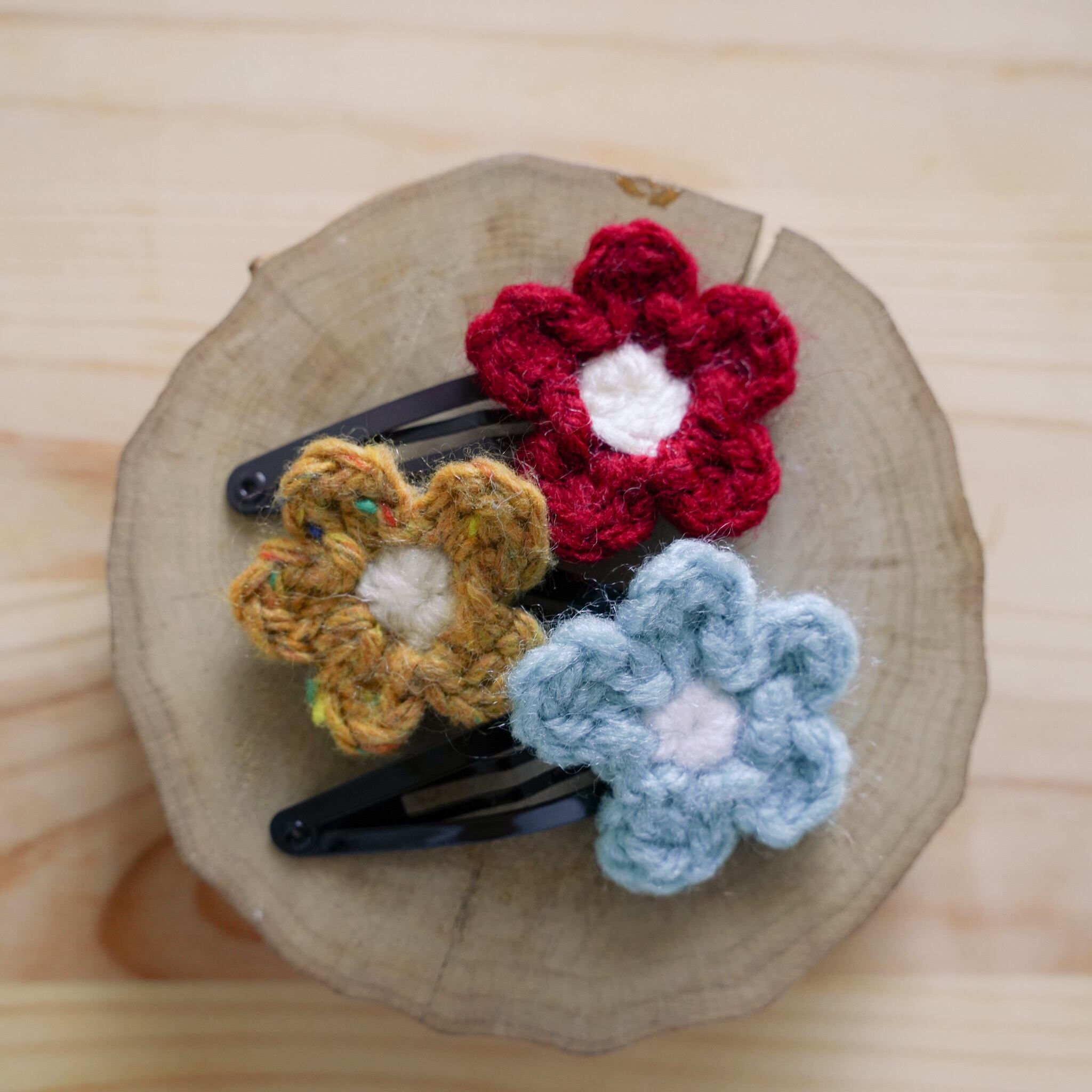 お花 花 北欧 くま かぎ編み パッチンピン ヘアピン ピン ハンドメイド 