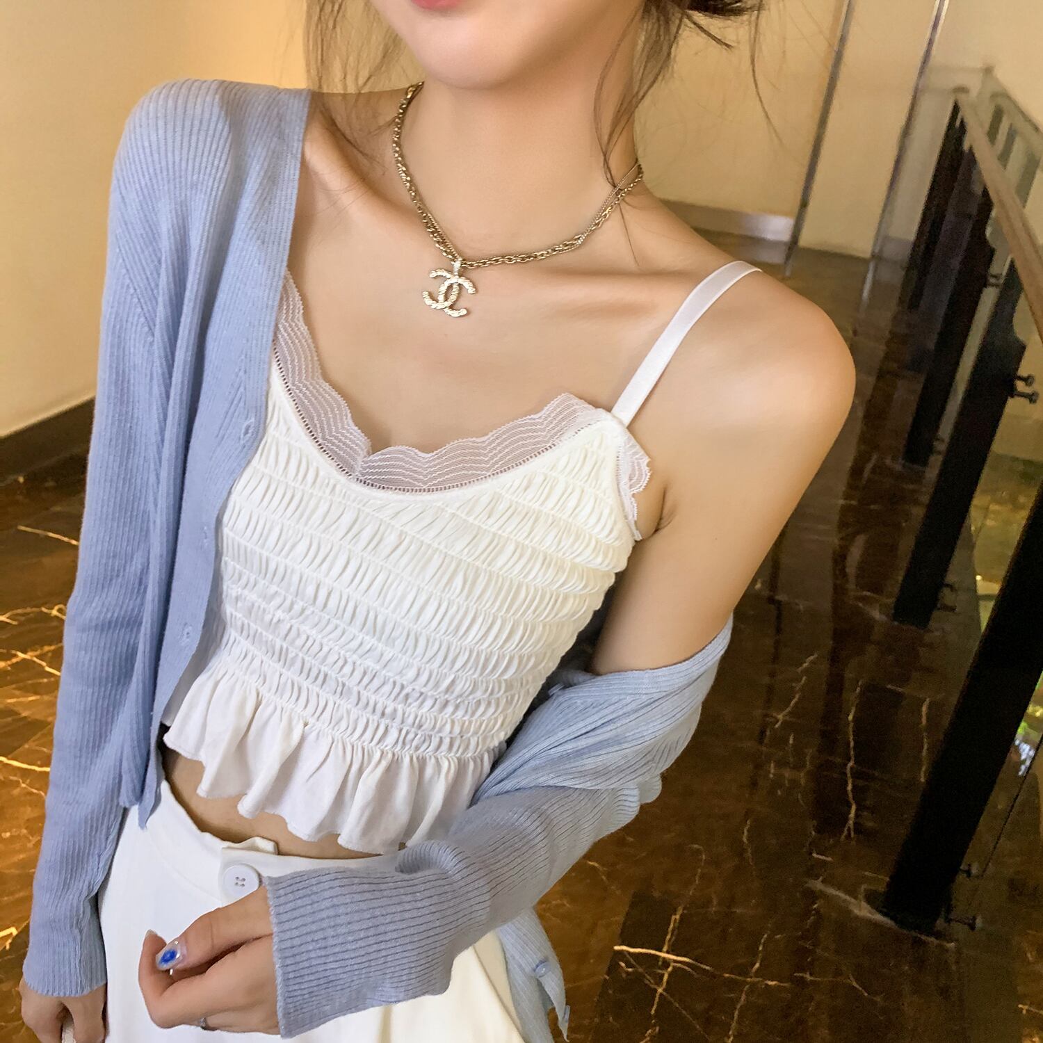 サマースタイルレースホワイトジャケット 大人ガーリー スウィート キュート カジュアル 夏物 6Du_Shop_Women29809100802