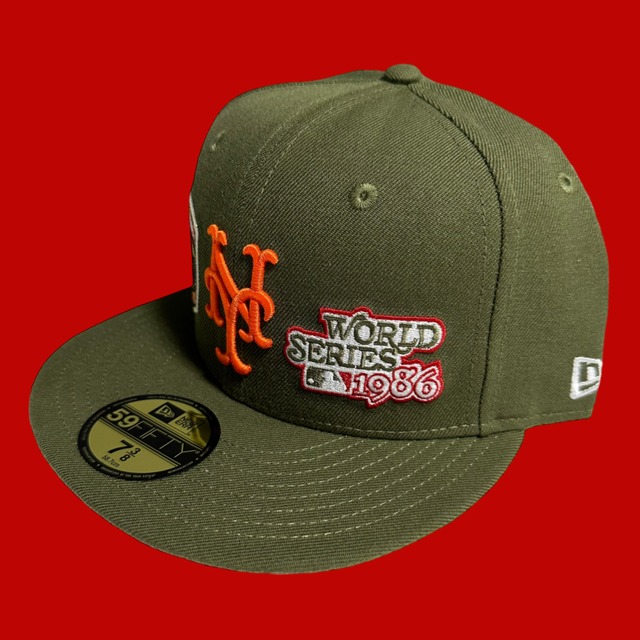 New York Mets 2x World Series Champions Subway Series New Era 59Fifty  Fitted / Olive (Orange Brim)