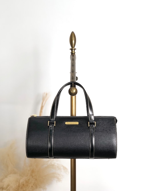 BURBERRY バーバリー ハンドバッグ ブラック ロゴ レザー ロールバッグ vintage ヴィンテージ オールド vfc26w