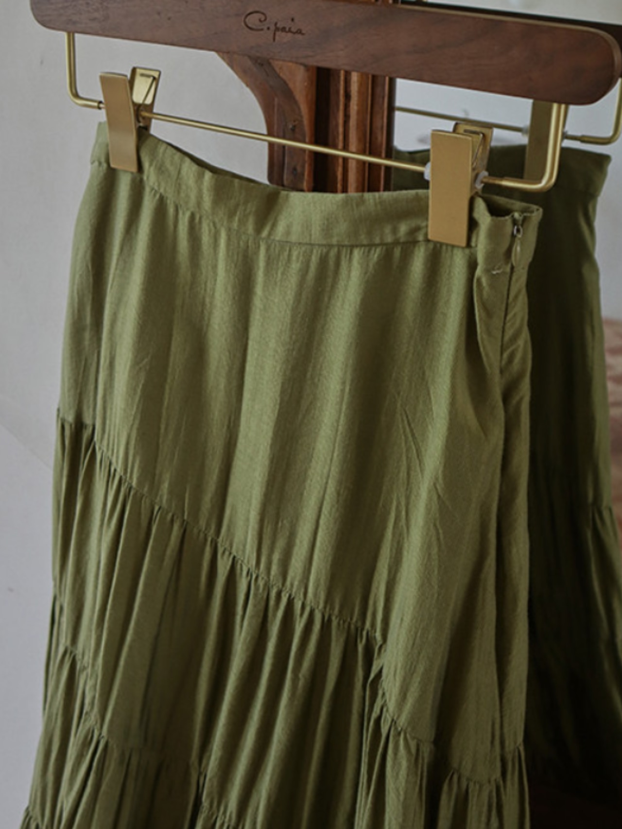 Antique Olive Tiered Skirt F0713