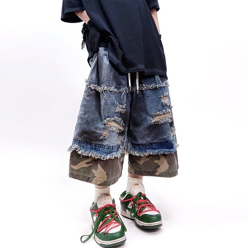 UUCSCCカモフラージュダメージ加工デニムショートパンツ