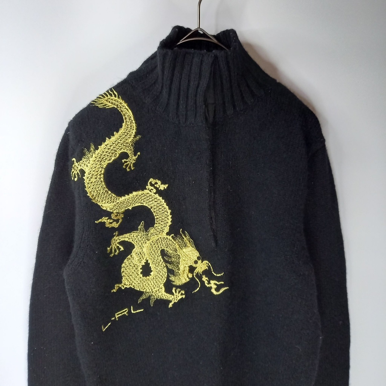 ローレン　ハーフボタン　ラムウール　セーター　金刺繍　ブラック　M