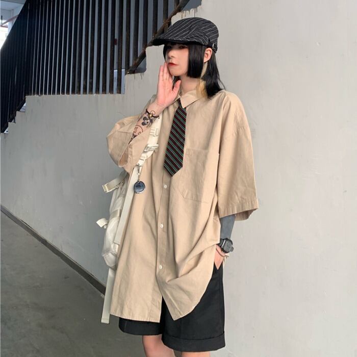 サマールーズシャツ スタンダードカジュアルレディース レトロ 大きめサイズ 夏物 ケッペル63722002275