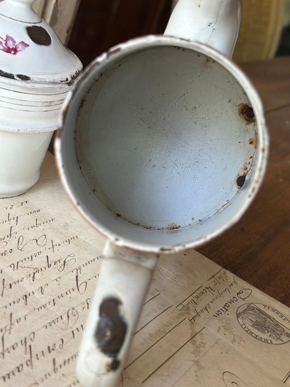ホーロー コーヒーポット すみれ柄 琺瑯 B&W社製 | Brocante de La