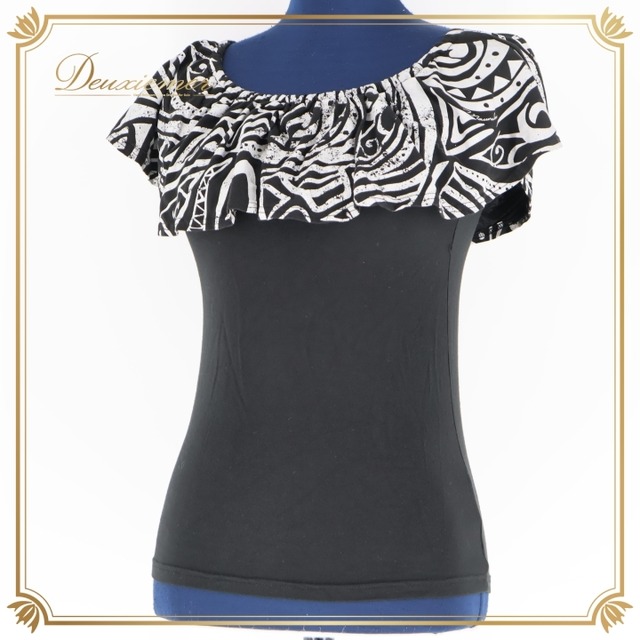 フラダンス 衣装 トップス ブラック系 マウナロア ハワイアン アロハ モノトーン おしゃれ 上品 大人っぽい 大人 フリル オフショル ワンショル 3way ダンス Maunaloa 黒 ホワイト系 白 ブラウス フラダンス衣装 トップス お洒落 大人